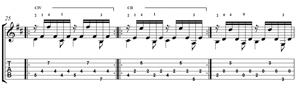 Bar 25 -27 example the G shape chord section
