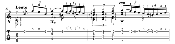 Bar 37-38 chords La Muerte del Angel - fingering