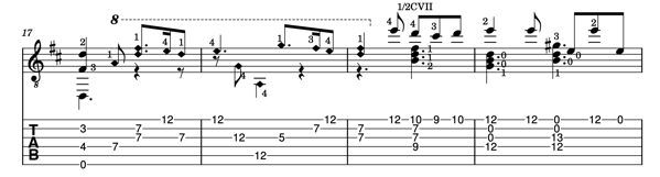 Harmonic bars 12-19 Villancico de Navidad - fingering